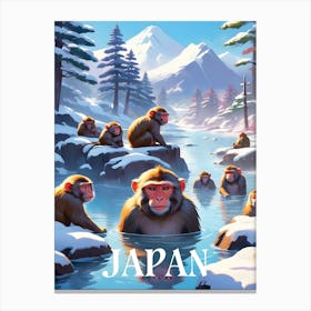 Japan Macaques in Hot Springs Canvas Print