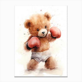 Boxing Teddy Bear Painting Watercolour 4 Canvas Print