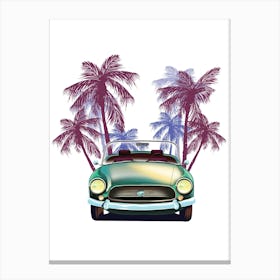 Classic Old Car With Palm Trees Canvas Print