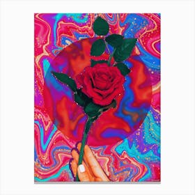 Trippy Surreal Rose Glitter Red & Blue Canvas Print