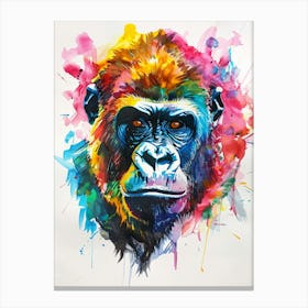 Gorilla Colourful Watercolour 3 Canvas Print
