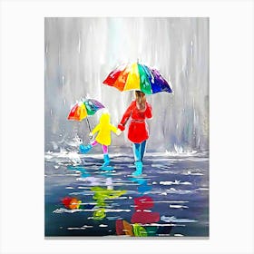 Mother And Daughter In The Rain Canvas Print