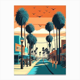 Sunset in the Streets of Venice Beach, Los Angeles, USA - Retro Landscape Beach and Coastal Theme Travel Poster Canvas Print