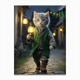 Cat With A Lantern Canvas Print