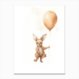 Baby Kangaroo Flying With Ballons, Watercolour Nursery Art 3 Canvas Print
