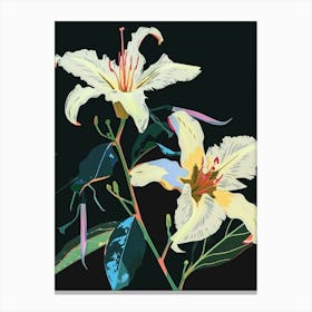 Neon Flowers On Black Moonflower 3 Canvas Print