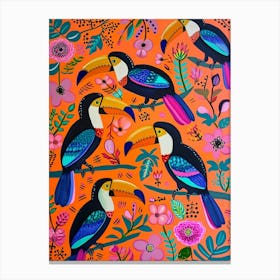 Kitsch Colourful Toucans 4 Canvas Print