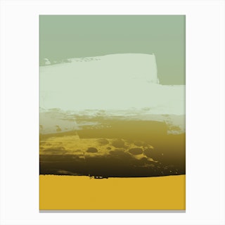 Expressive Horizontal Marks In Green Yellow Canvas Print