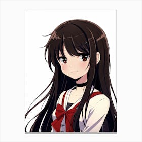 Anime Style Illustration Of A Youthful 10 Year Old Girl With Black Long Hair Kept Straight Eyes Of Canvas Print