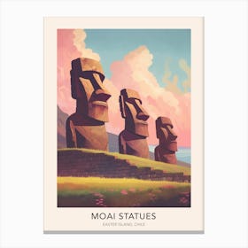 Moai Statues Easter Island Chile Travel Poster Canvas Print