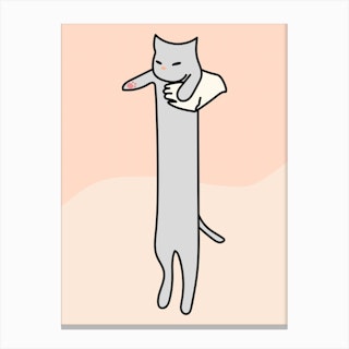 Long Cat Meme Pink Canvas Print