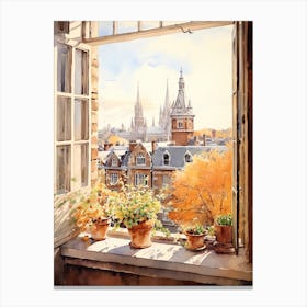 Window View Of Dublin Ireland In Autumn Fall, Watercolour 4 Canvas Print