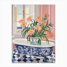 A Bathtube Full Of Daisy In A Bathroom 2 Canvas Print