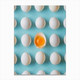 White Egg On Blue Background Canvas Print