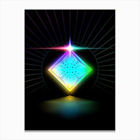 Neon Geometric Glyph in Candy Blue and Pink with Rainbow Sparkle on Black n.0416 Canvas Print