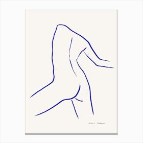 Minimal Blue Female Line Drawing Behind Canvas Print