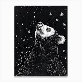 Malayan Sun Bear Looking At A Starry Sky Ink Illustration 2 Canvas Print