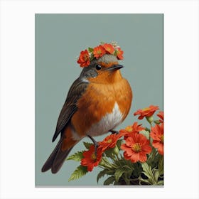 Robin With Flower Crown 18 Canvas Print