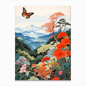 Butterfly With Mountaneous Landscape Japanese Style Painting 2 Canvas Print