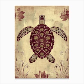 Maroon Art Deco Sea Turtle 2 Canvas Print