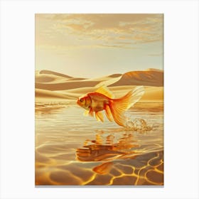 Elephant Sized Goldfish Swimming Through A Surreal Desert Landscape Dunes Rippling Like Water Waves Canvas Print