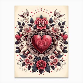 Love, roses, cupids Canvas Print