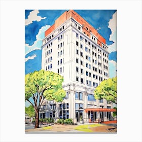 The Post Oak Hotel At Uptown Houston   Houston, Texas   Resort Storybook Illustration 3 Canvas Print