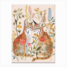 Folksy Floral Animal Drawing Bobcat 2 Canvas Print