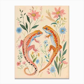 Folksy Floral Animal Drawing Gecko 2 Canvas Print