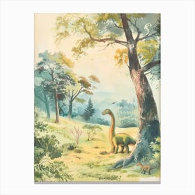 Dinosaur In The Meadow Vintage Storybook Painting Canvas Print