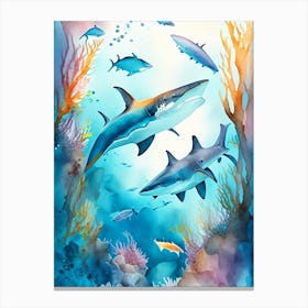 Shark Close Up 4 Watercolour Canvas Print