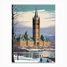Vintage Winter Ottawa Illustration Travel Poster wall art Canvas Print