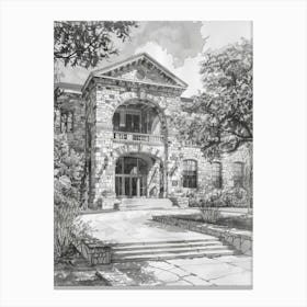 The Blanton Museum Of Art Austin Texas Black And White Watercolour 3 Canvas Print