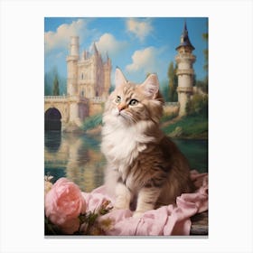 Cat Relaxing Outside With A Castle In The Background 1 Canvas Print