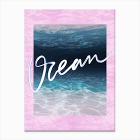 Ocean. Deep Blue and Pink. Minimalist Collage Canvas Print