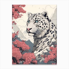 Snow Leopard Animal Drawing In The Style Of Ukiyo E 1 Canvas Print