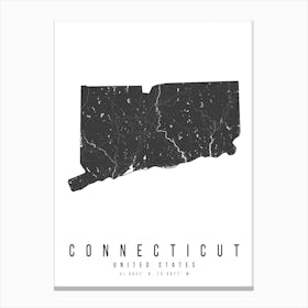 Connecticut Mono Black And White Modern Minimal Street Map Canvas Print