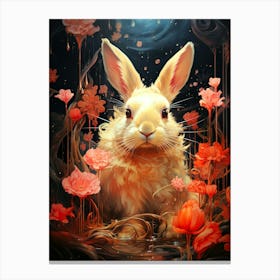 Rabbit In Flowers Canvas Print