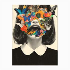 Girl With Butterflies On Her Face Canvas Print