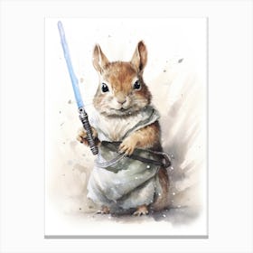 Baby Squirrel As A Jedi Watercolour 3 Canvas Print