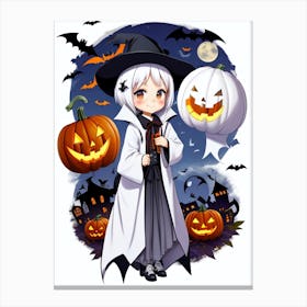 Witch With Pumpkins 3 Canvas Print