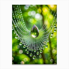 A Raindrop Cascading Down A Spiderweb Captured I Canvas Print