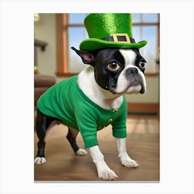 St Patrick'S Day Boston Terrier Puppy Canvas Print