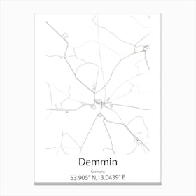 Demmin,Germany Minimalist Map Canvas Print