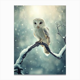 Barn Owl In The Snow. Generated with AI. Art Print 1 Canvas Print