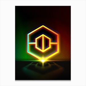 Neon Geometric Glyph in Watermelon Green and Red on Black n.0315 Canvas Print