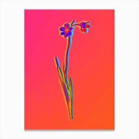 Neon Sword Lily Botanical in Hot Pink and Electric Blue Canvas Print