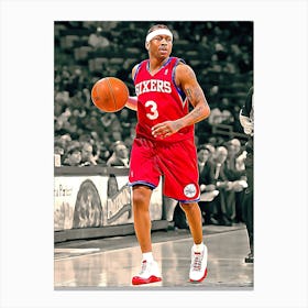 Allen Iverson Of The Philadelphia 76ers Brings The Ball Downcourt Against The Milwaukee Bucks Canvas Print