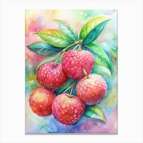 4 Lychee Fruits In Vibrant Red Clusters Canvas Print