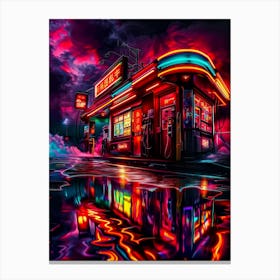 Retro Surreal Neon Convenience Store Canvas Print